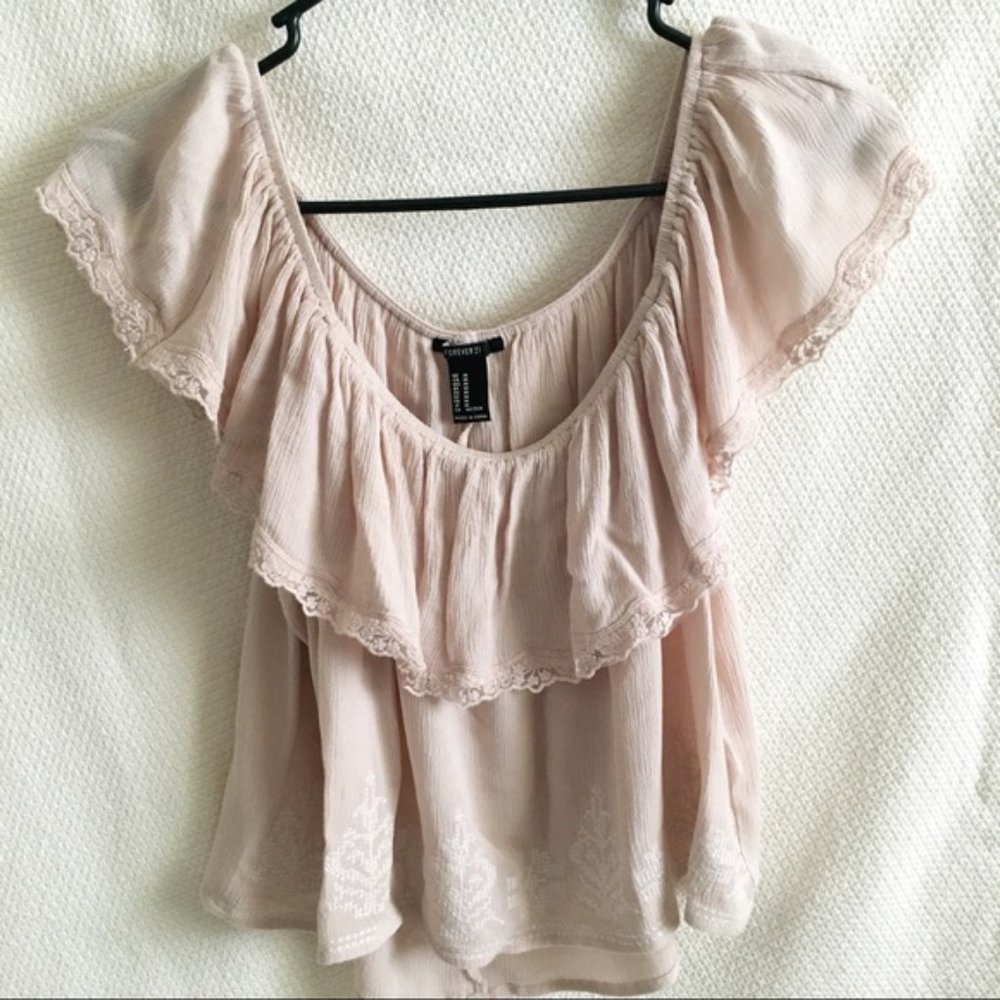 pale pink forever 21 off shoulder blouse